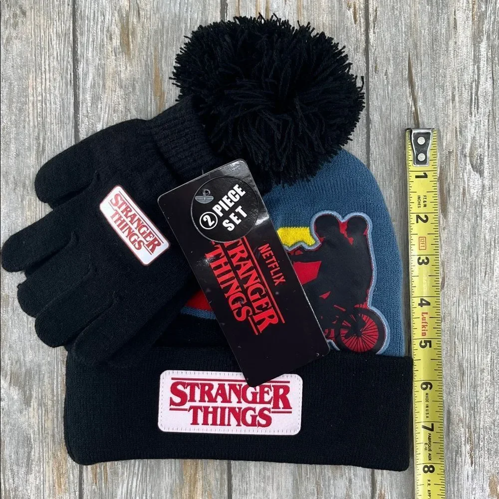 Stranger Things Beanie Hat With Pom Pom & Glove Set